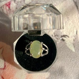 Prehnite stone hand crafted ring size 18UK and 8US silver hardware